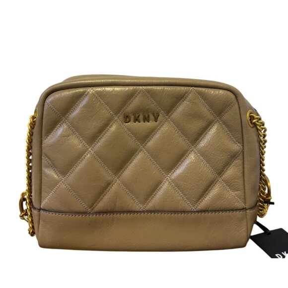 NWT DKNY Quilted Leather Crossbody Bag Gold Chain Strap - Picture 1 of 8